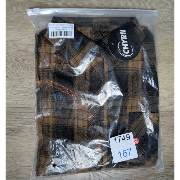 New Chyrii Womens Boyfriends Flannel Shirt Medium Black Brown Plaid Button Down - Picture 8 of 8